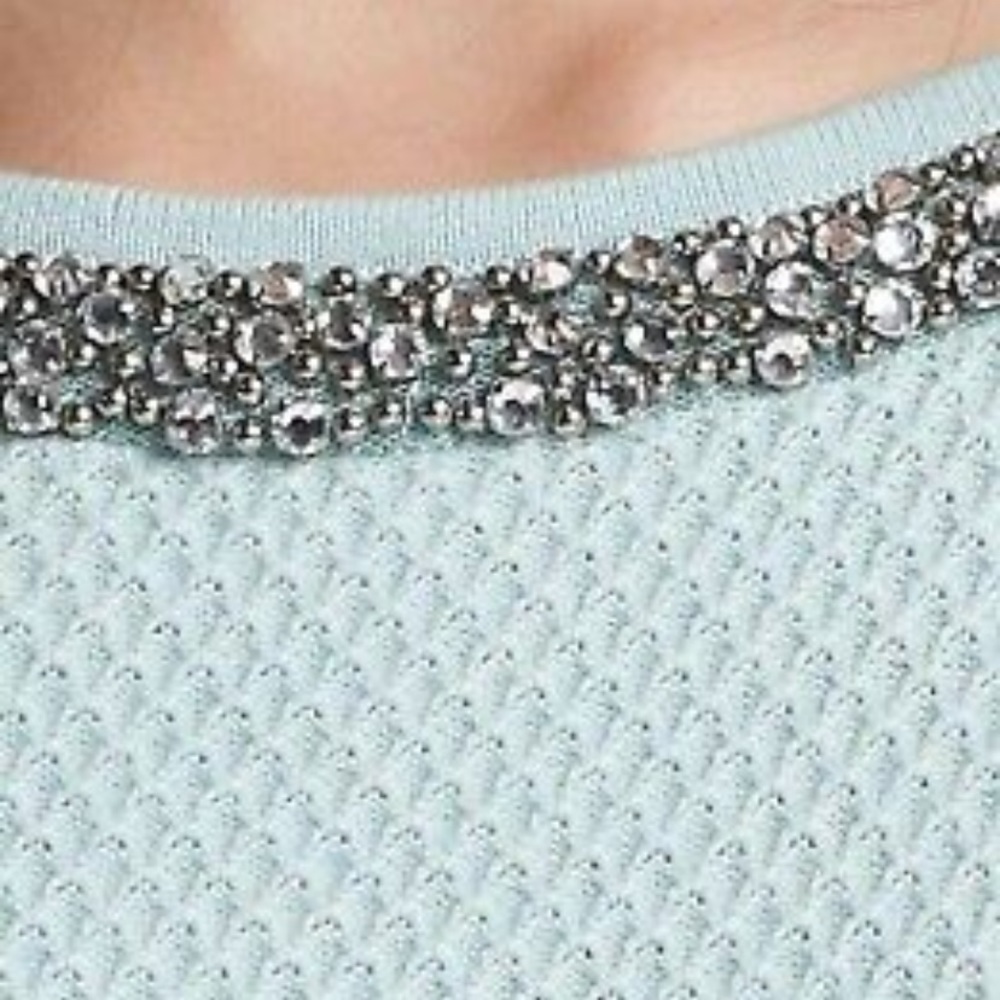 Hinge Nordstrom jeweled neckline waffled 3/4 sleeved split back knit sweater XS - Picture 1 of 11